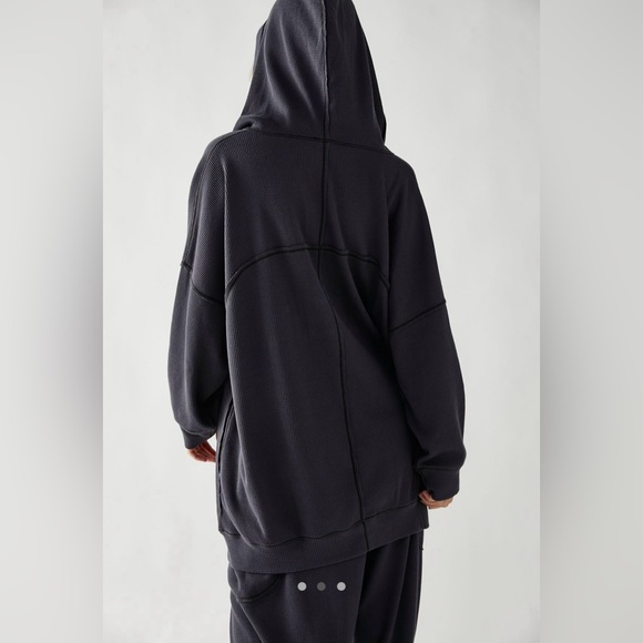 Free People - Early Night Thermal Hoodie - Medium - Washed Black - Picture 6 of 7